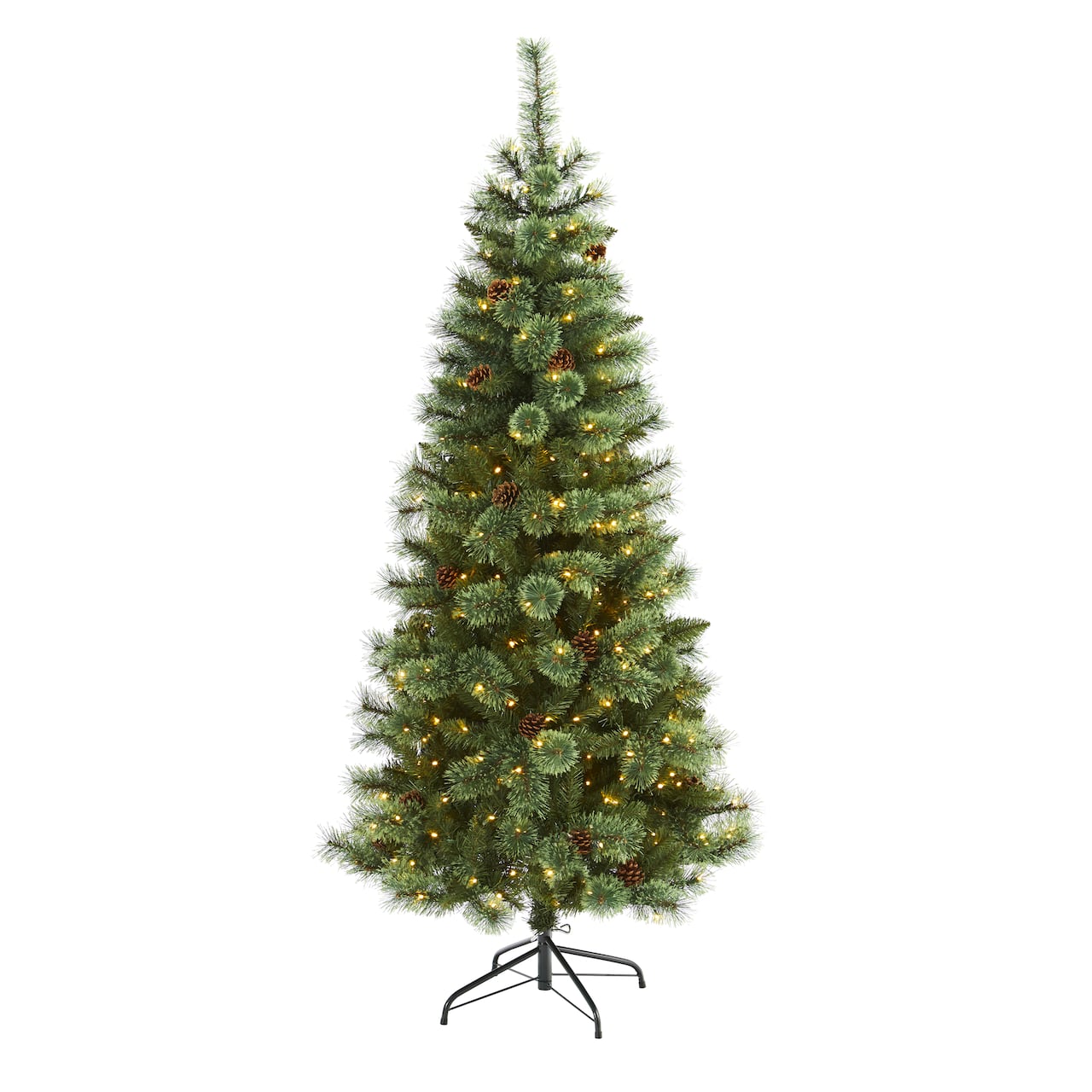 6ft. Pre-Lit White Mountain Pine & Pinecones Artificial Christmas Tree with Clear LED Lights